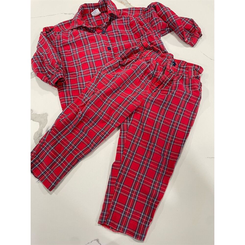 VTG OshKosh B'gosh Kids Red Plaid Outfit Girl 4T